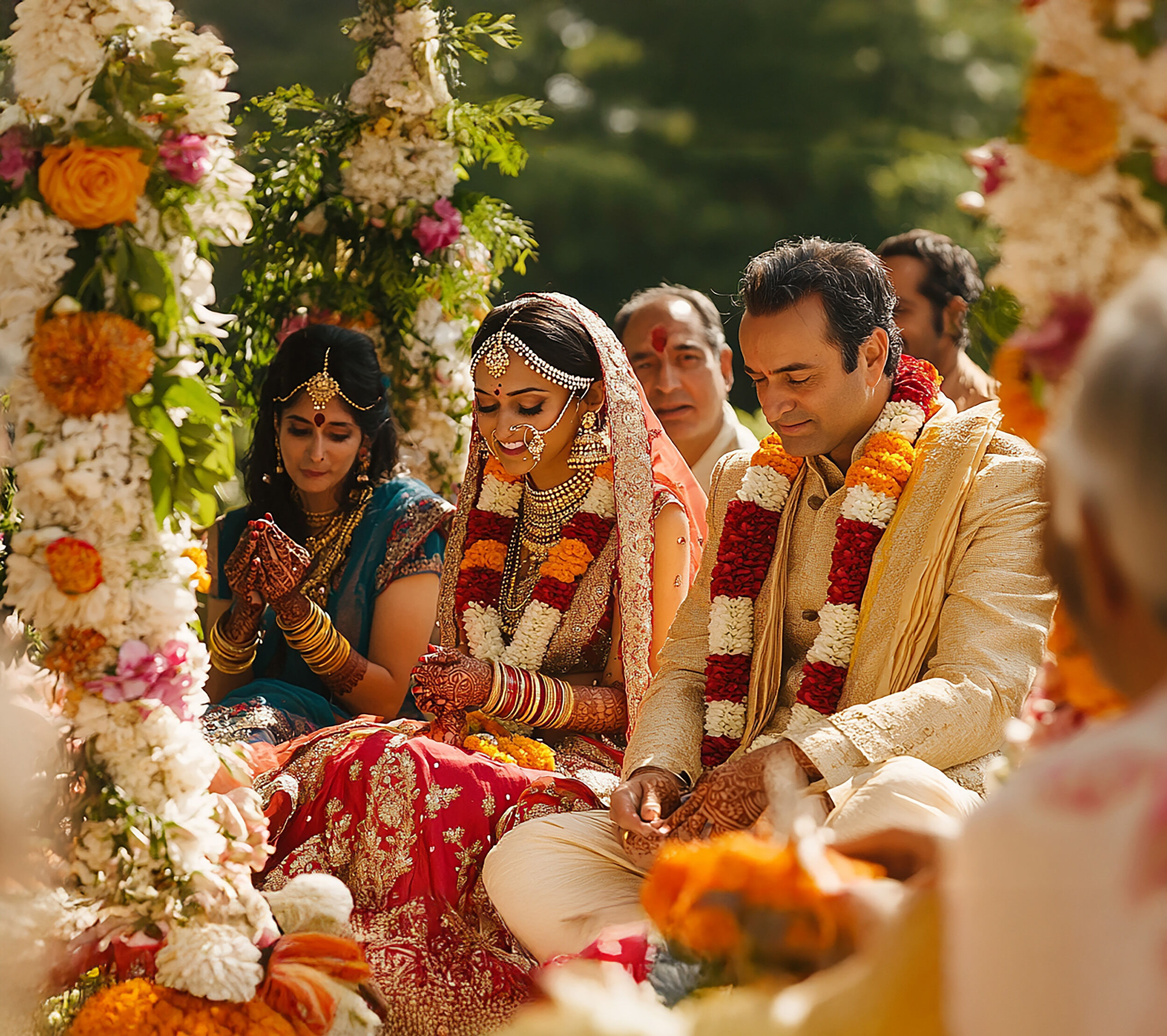 A bride and groom doing indain wedding rituals